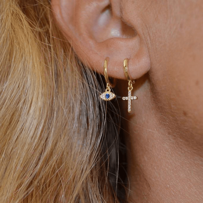 Gold cross hoops earrings