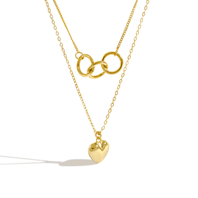 3 Lucky Rings Layering Heart Necklace
