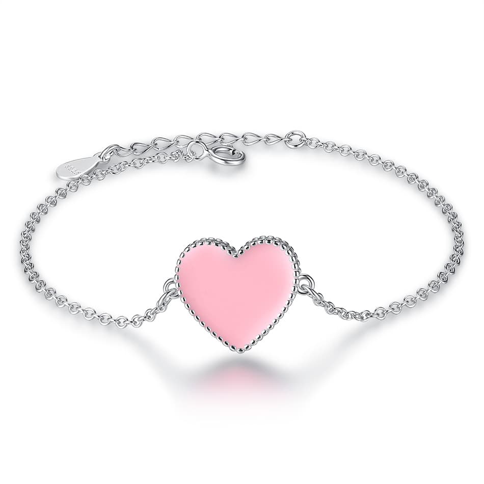 Pink Heart Silver Bracelet