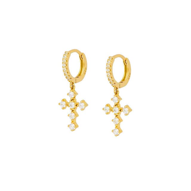 Bohemian Gold Cross Hoops