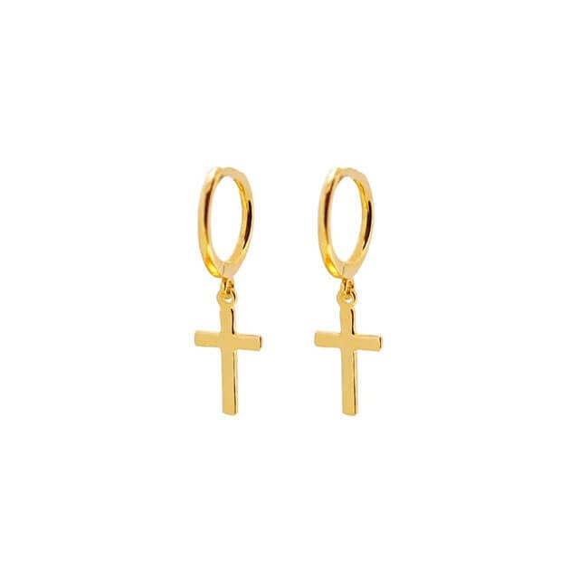 Minimal Gold Cross Hoops