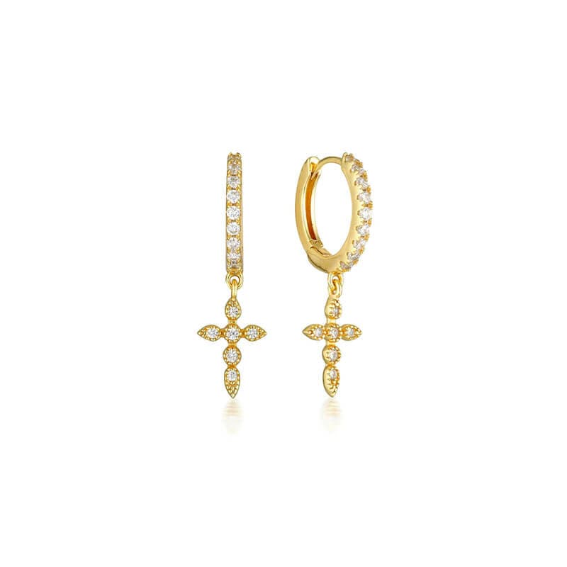 Sparkling Gold Cross Hoops