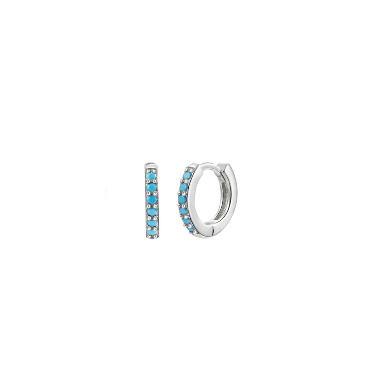 Mini Silver Turquoise Hoop Earrings