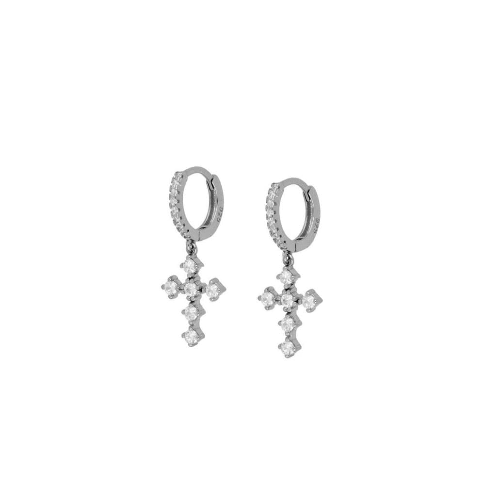 Bohemian Silver Cross Hoops