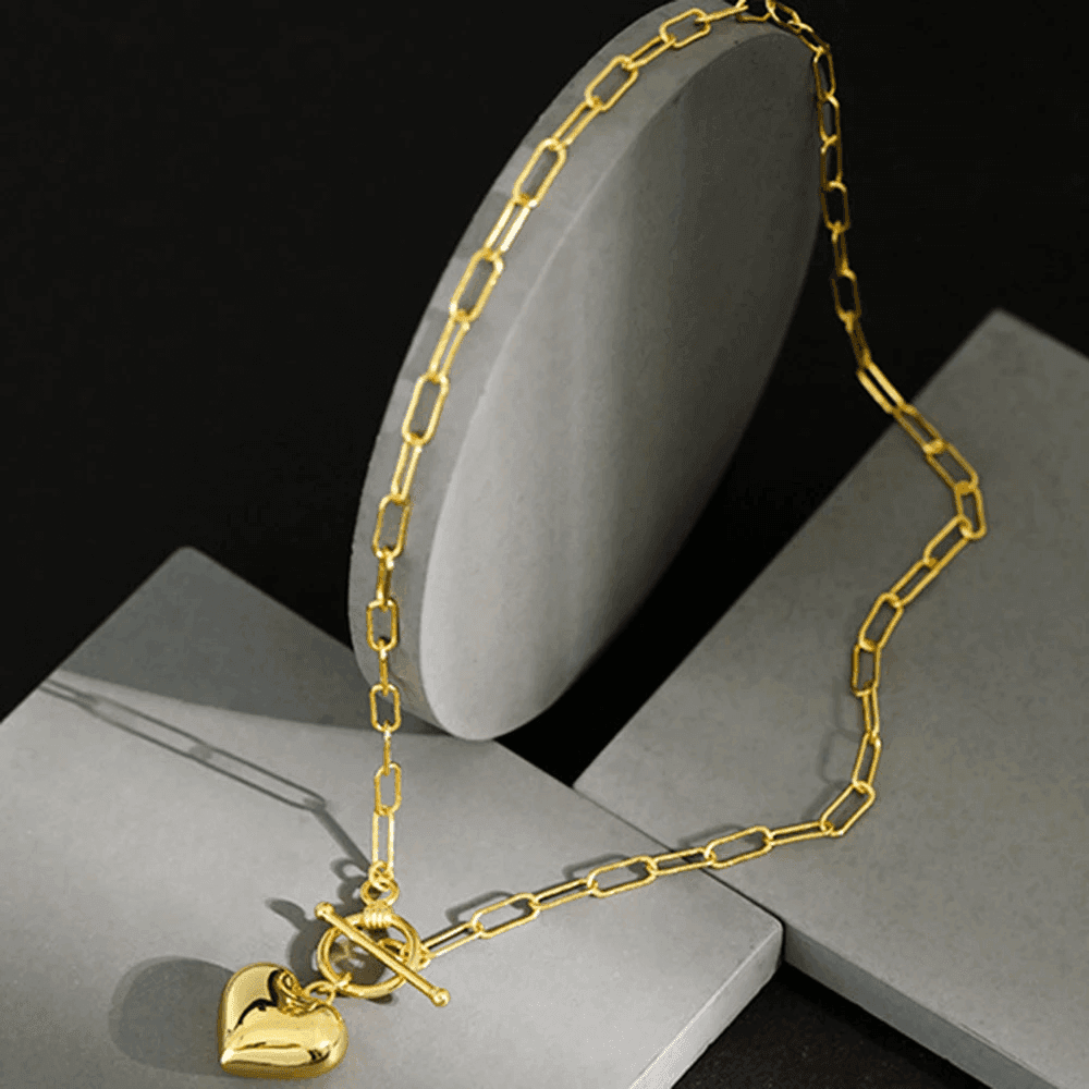 Azure Statement Heart Gold Chain Necklace