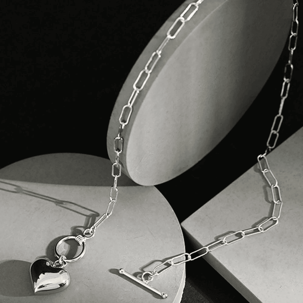 Azure Statement Heart Silver Chain NecklaceAzure Statement Heart Silver Chain Necklace