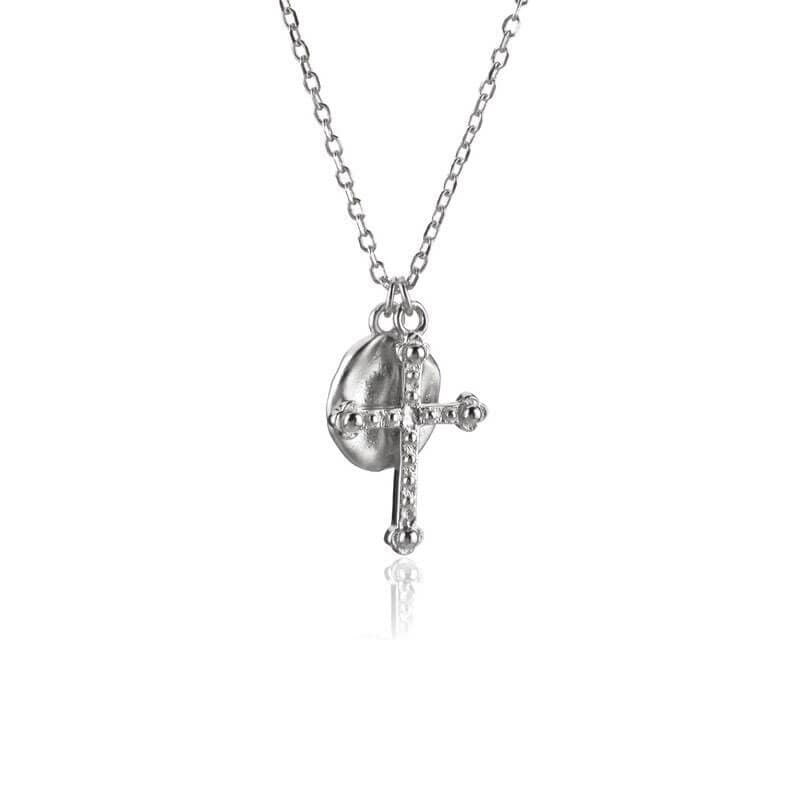 Silver Cross with Coin Necklace
