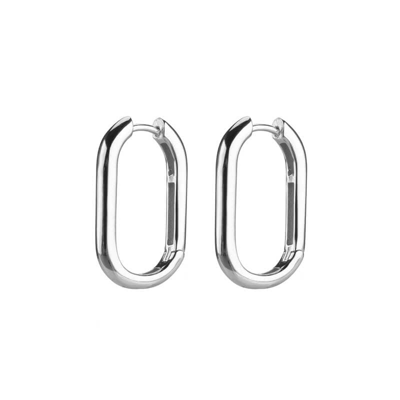 Silver Oval Hoop Earrings