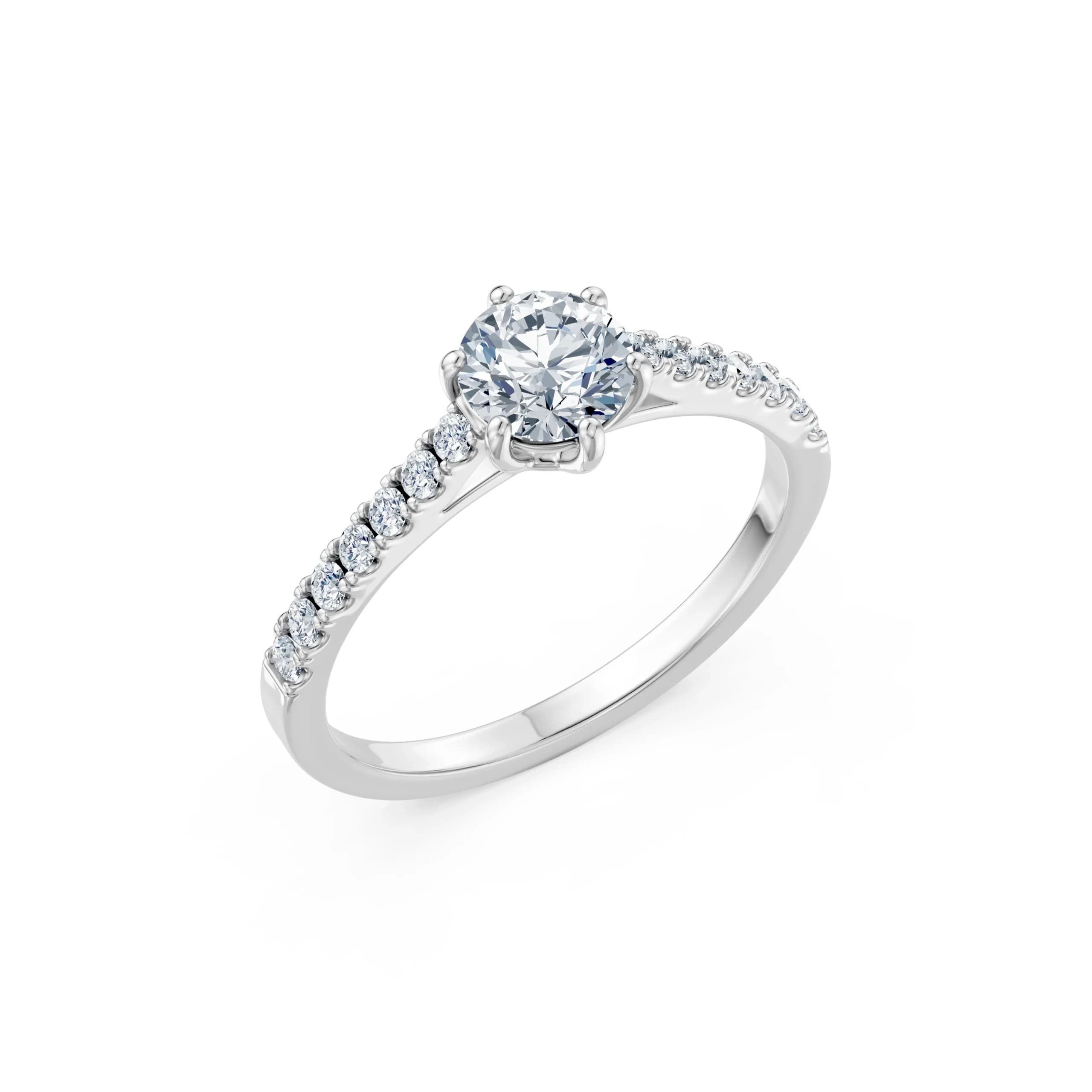 Alkmini 0.95 ct tw Six-Prong Diamond Engagement Ring with Pavé Band
