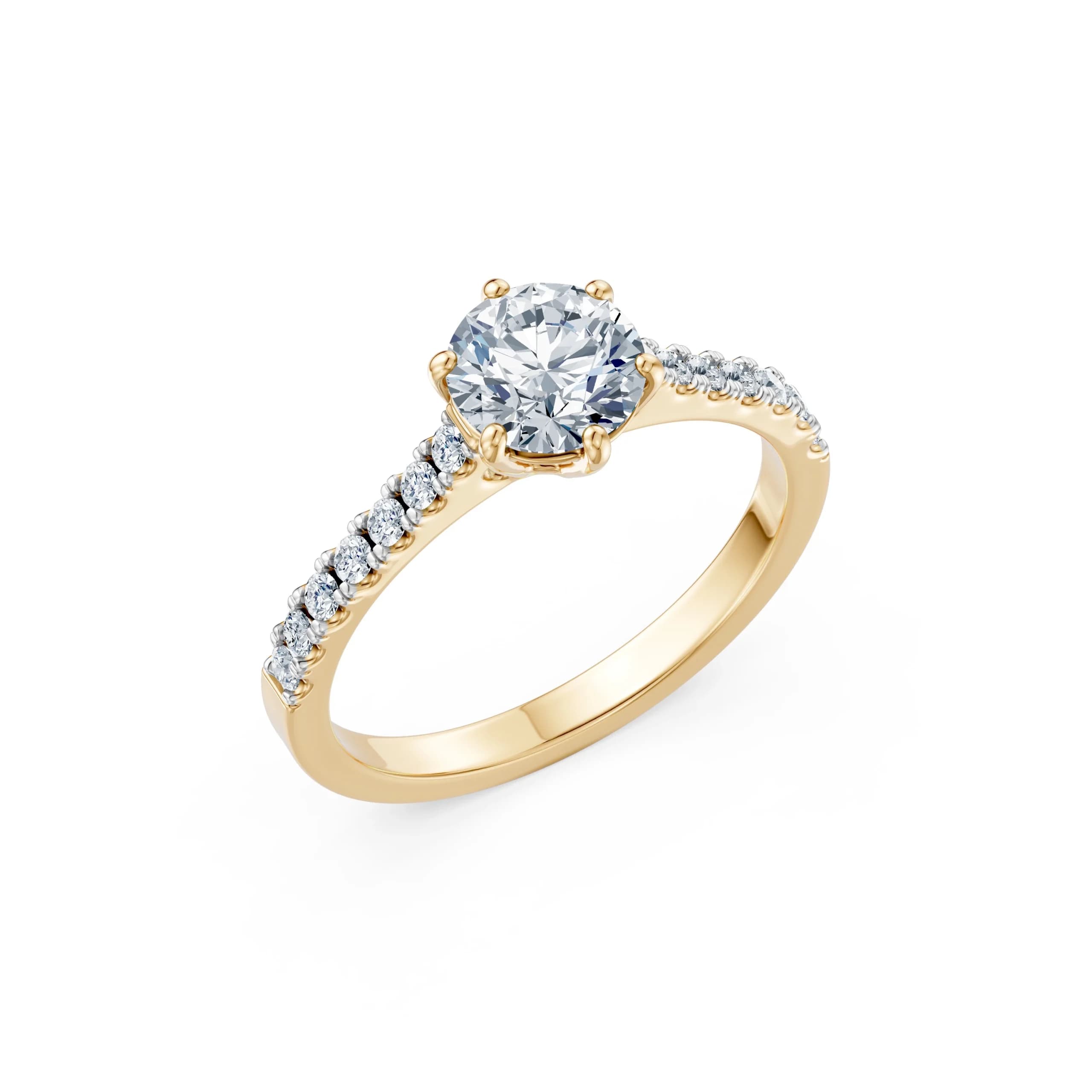 Alkmini 1.25 ct tw Six-Prong Diamond Engagement Ring with Pavé Band
