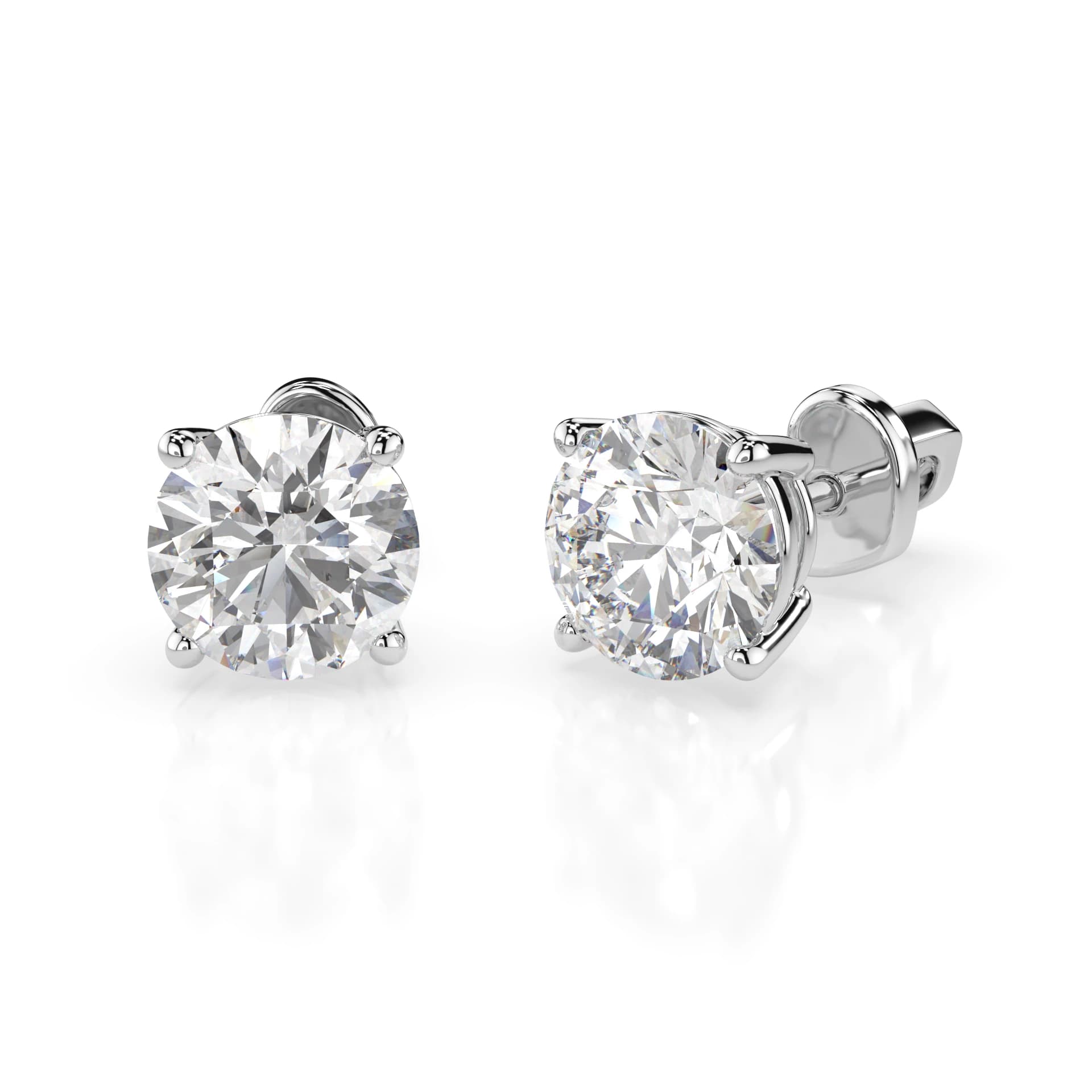 Kyra 1.40 ct tw Four-Prong Diamond Stud Earrings in white gold, angled view