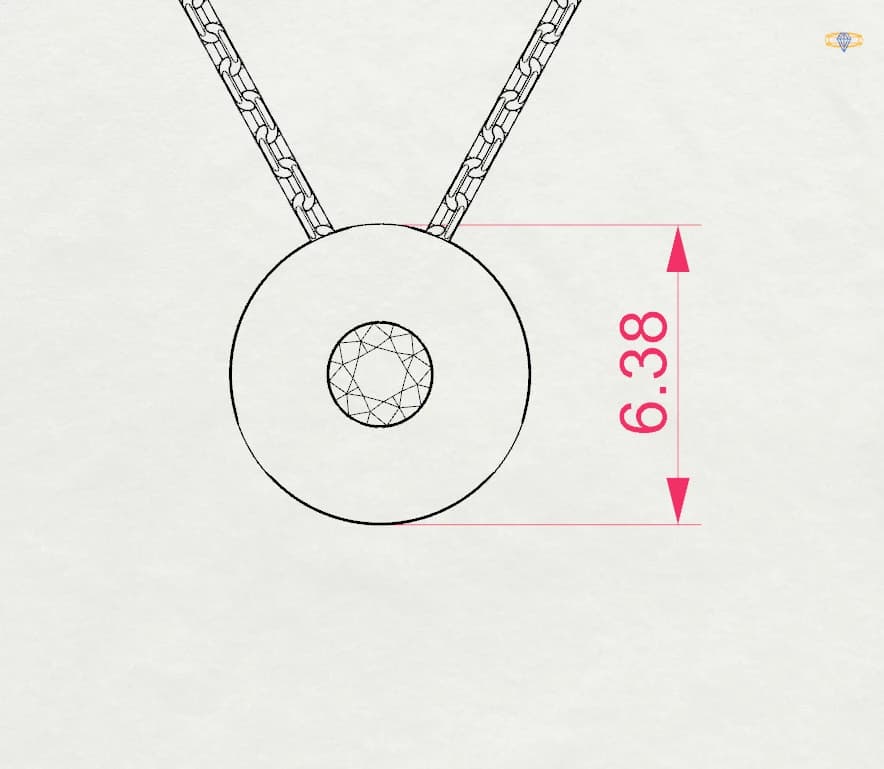 Mene 0.04 ct Diamond Disc Necklace technical drawing with dimensions